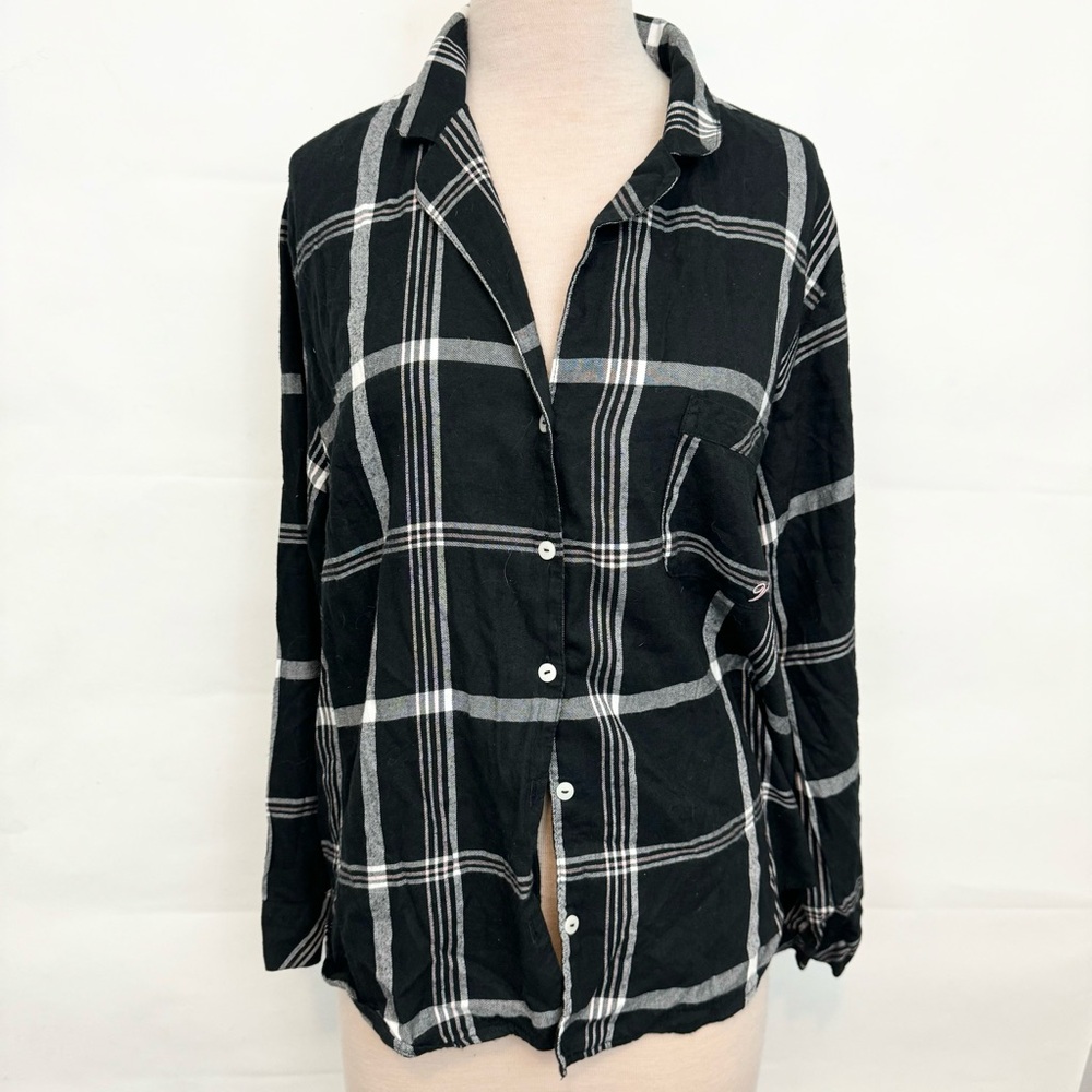 NWT Victoria’s Secret plaid button up pajama pj shirt large